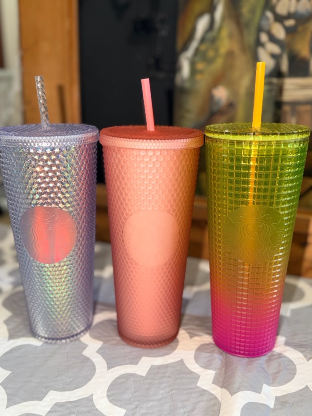 3 Pack Starbucks Cups Pink Studded Reusable Tumbler with Straw